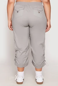 Womens Plus Poplin Toggle Drawstring Capri Pants, 2X