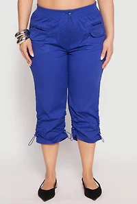 Womens Plus Size Poplin Toggle Drawstring Capri Pants, Blue, Size 2X