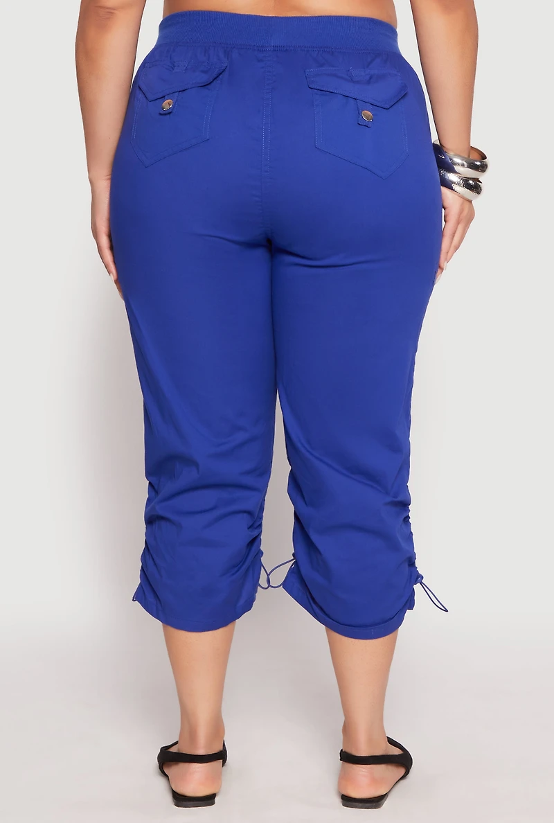 Womens Plus Size Poplin Toggle Drawstring Capri Pants, Blue, Size 2X