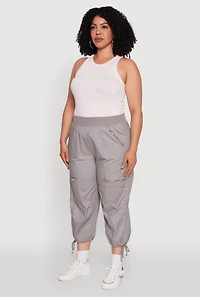 Plus Elastic High Waisted Drawstring Hem Capris Pants