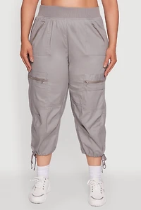 Womens Plus Elastic High Waisted Drawstring Hem Capris Pants, 2X