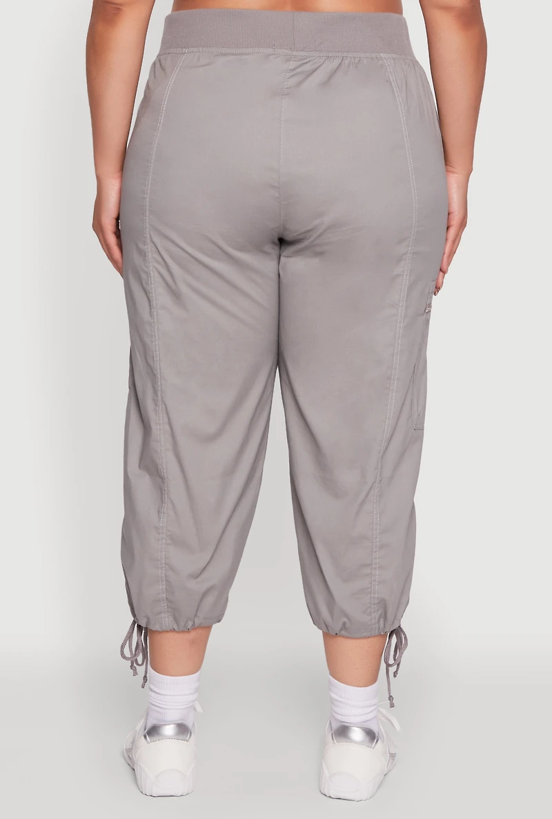 Plus Elastic High Waisted Drawstring Hem Capris Pants