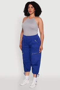 Womens Plus Elastic High Waisted Drawstring Hem Capris Pants, 2X