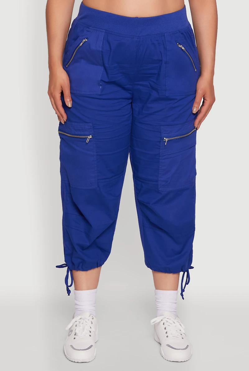 Womens Plus Elastic High Waisted Drawstring Hem Capris Pants, 2X