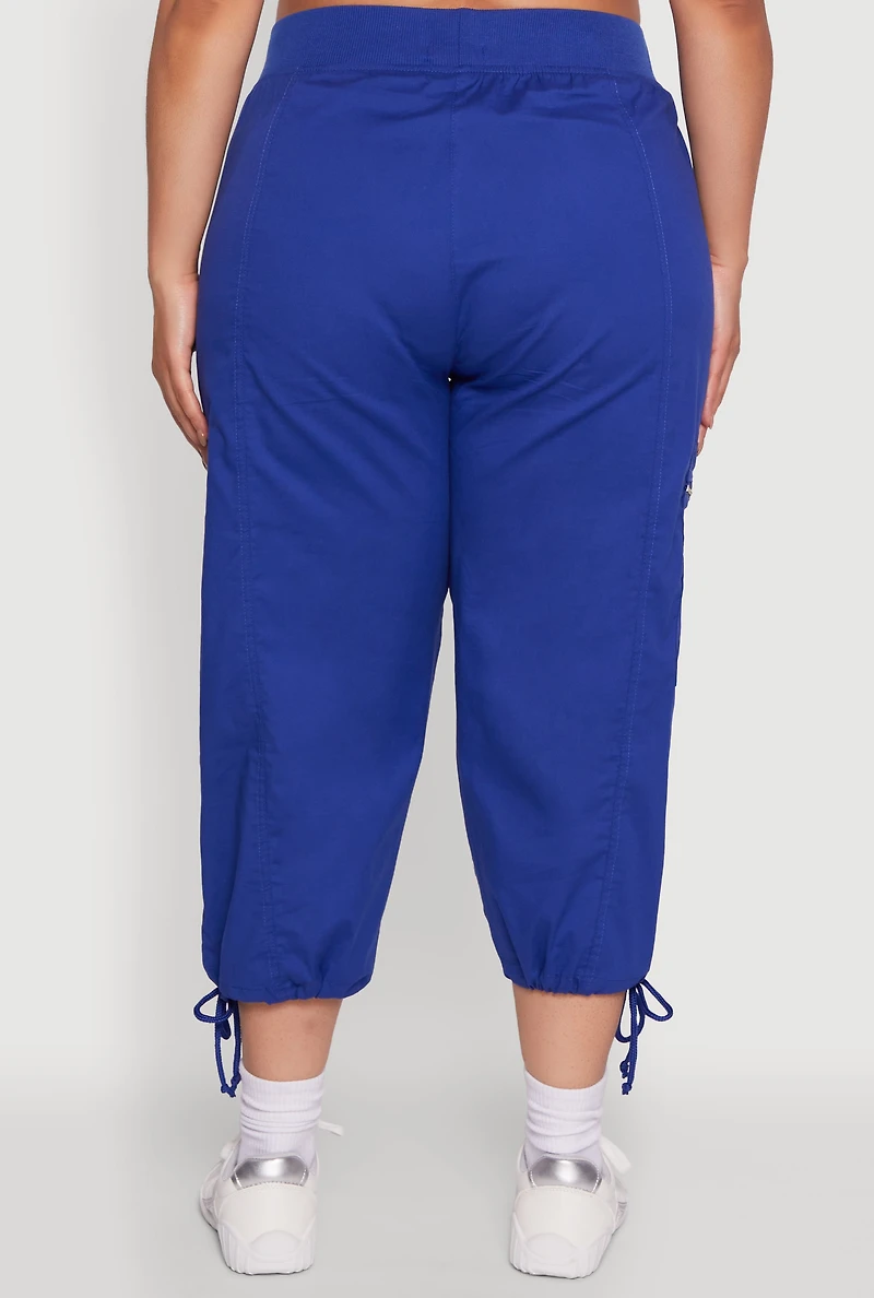Womens Plus Elastic High Waisted Drawstring Hem Capris Pants, 2X