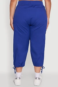 Womens Plus Elastic High Waisted Drawstring Hem Capris Pants, 2X