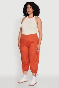 Womens Plus Size Elastic High Waisted Drawstring Hem Capris Pants, Orange, Size 2X
