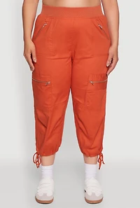 Womens Plus Size Elastic High Waisted Drawstring Hem Capris Pants, Orange, Size 2X