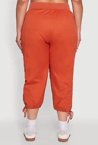 Womens Plus Size Elastic High Waisted Drawstring Hem Capris Pants, Orange, Size 2X