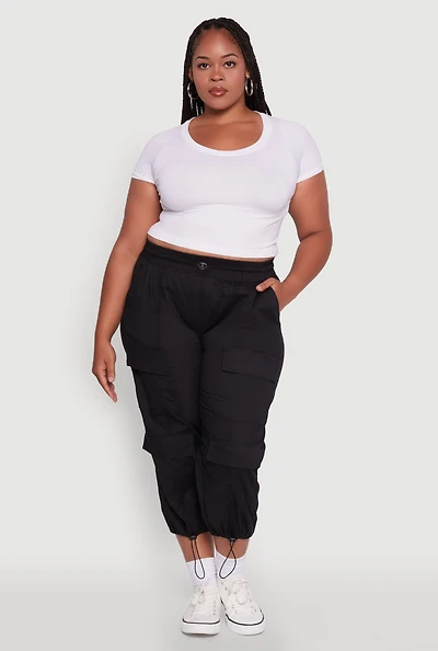 Womens Plus Poplin Drawstring Hem Utility Capris, 2X