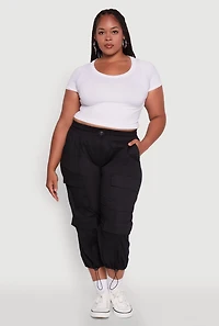 Womens Plus Poplin Drawstring Hem Utility Capris, 2X