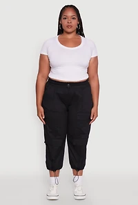 Womens Plus Poplin Drawstring Hem Utility Capris, 2X