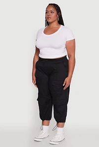 Womens Plus Poplin Drawstring Hem Utility Capris, 2X