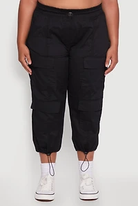 Womens Plus Poplin Drawstring Hem Utility Capris, 2X