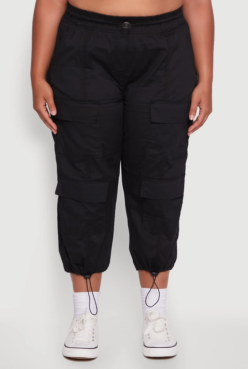 Womens Plus Poplin Drawstring Hem Utility Capris,