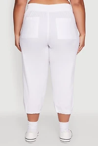 Womens Plus Size Poplin Drawstring Hem Utility Capris, White, Size 2X