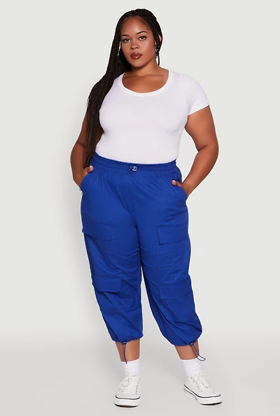 Womens Plus Poplin Drawstring Hem Utility Capris,