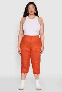Womens Plus Size Poplin Drawstring Hem Utility Capris, Orange, Size 2X