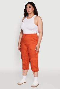 Womens Plus Size Poplin Drawstring Hem Utility Capris, Orange, Size 2X