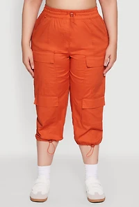 Womens Plus Size Poplin Drawstring Hem Utility Capris, Orange, Size 2X