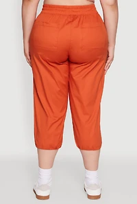 Womens Plus Size Poplin Drawstring Hem Utility Capris, Orange, Size 2X