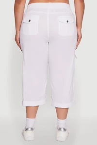 Plus Drawstring Waist Tabbed Cuff Cargo Capris