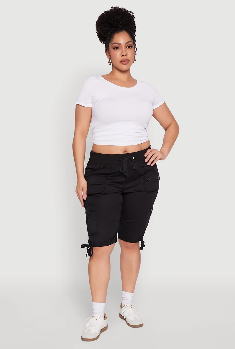 Plus Tie Hem Cargo Bermuda Shorts