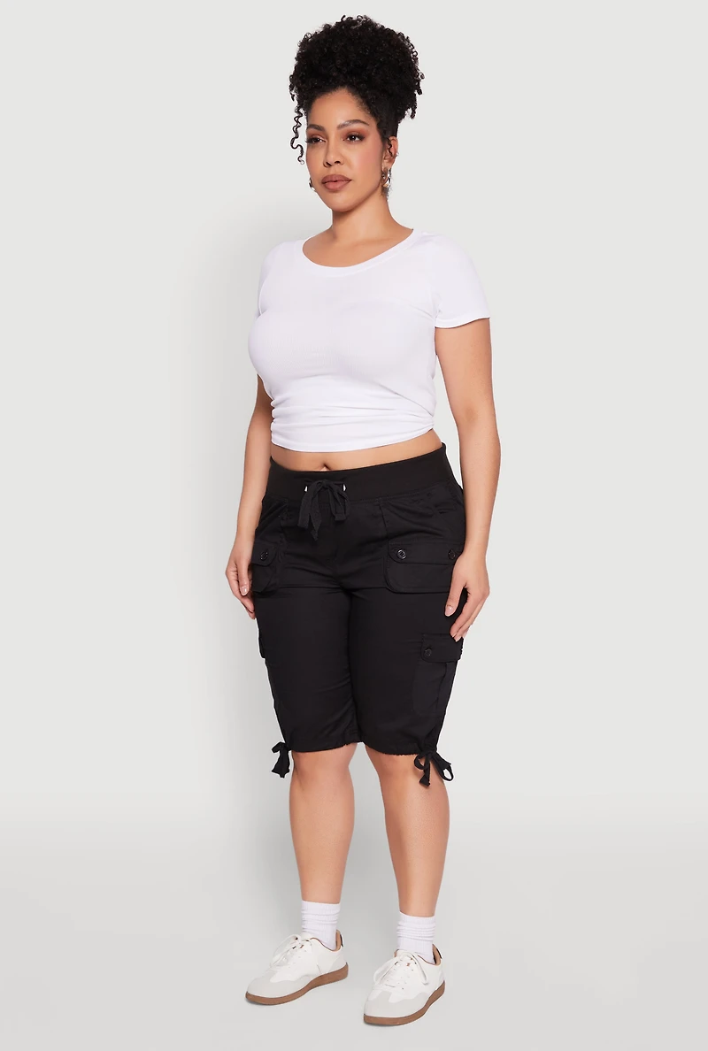 Plus Tie Hem Cargo Bermuda Shorts