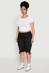 Plus Tie Hem Cargo Bermuda Shorts