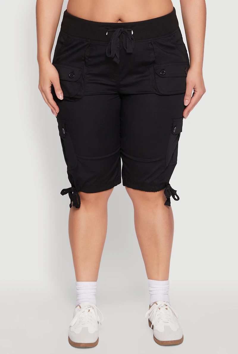 Plus Tie Hem Cargo Bermuda Shorts
