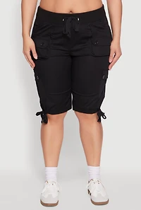 Plus Tie Hem Cargo Bermuda Shorts