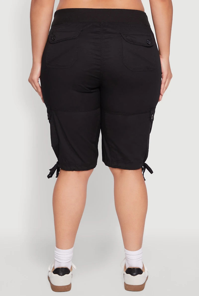 Plus Tie Hem Cargo Bermuda Shorts