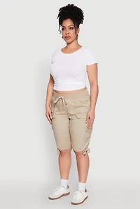 Womens Plus Tie Hem Cargo Bermuda Shorts,