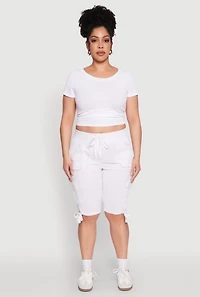 Womens Plus Size Tie Hem Cargo Bermuda Shorts, White, Size 3X