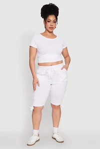 Womens Plus Size Tie Hem Cargo Bermuda Shorts, White, Size 2X