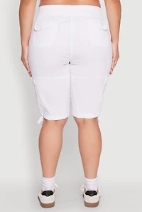 Womens Plus Size Tie Hem Cargo Bermuda Shorts, White, Size 3X