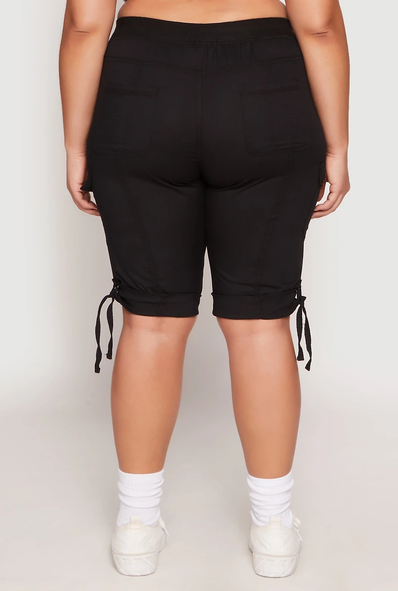 Womens Plus Zip Pocket Bermuda Shorts, Black,
