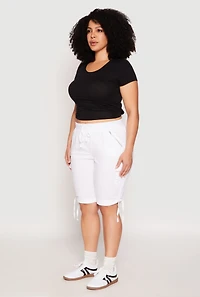 Womens Plus Zip Pocket Bermuda Shorts, White,