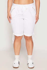 Womens Plus Zip Pocket Bermuda Shorts, White,