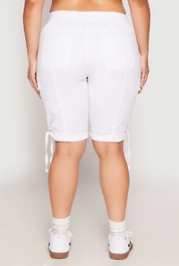 Womens Plus Zip Pocket Bermuda Shorts, White,