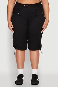 Womens Plus Poplin Toggle Drawstring Cargo Capri Pants, 2X
