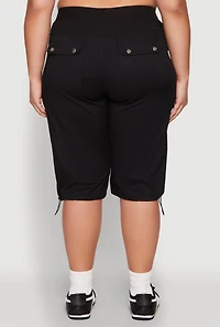 Womens Plus Poplin Toggle Drawstring Cargo Capri Pants, 2X