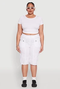 Womens Plus Size Poplin Toggle Drawstring Cargo Capri Pants, White, Size 1X