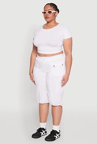 Womens Plus Size Poplin Toggle Drawstring Cargo Capri Pants, White, Size 1X