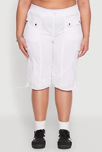 Womens Plus Size Poplin Toggle Drawstring Cargo Capri Pants, White, Size 1X