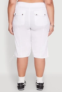Womens Plus Size Poplin Toggle Drawstring Cargo Capri Pants, White, Size 1X