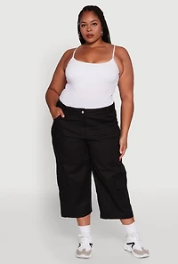 Womens Plus Size Poplin High Waisted Cargo Capris, Black, Size 2X
