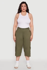 Womens Plus Poplin High Waisted Cargo Capris, 2X