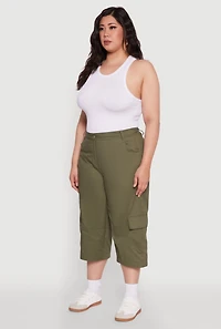 Womens Plus Poplin High Waisted Cargo Capris, 3X