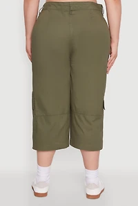Womens Plus Poplin High Waisted Cargo Capris, 2X